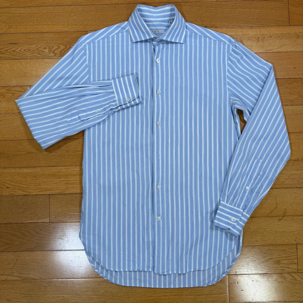 Roda Mens Blue White Striped Cotton Dress Shirt Made in Italy Size 15.5 39 - Picture 2 of 7